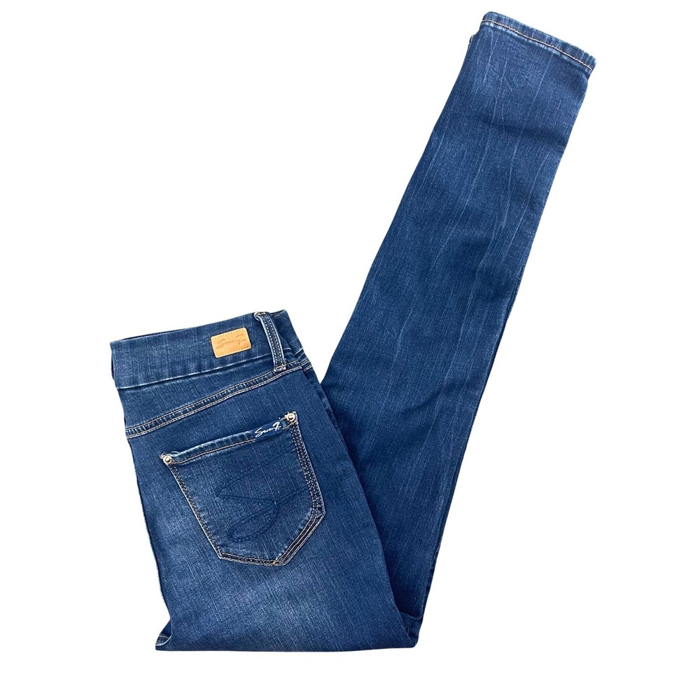 Seven7 Skinny Jeans Women 8 Blue Tummy Control High Rise Stretch Dark Wash Denim